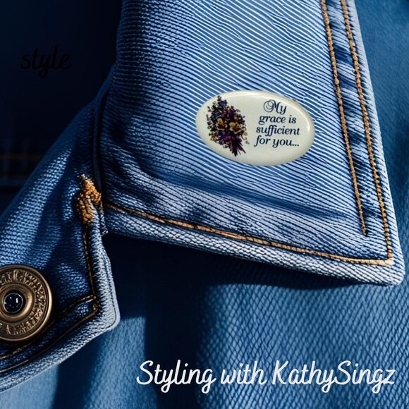 Inspirational Brooch Pin Ceramic My Grace Is Sufficient For You 1.25in Religious - Picture 2 of 10